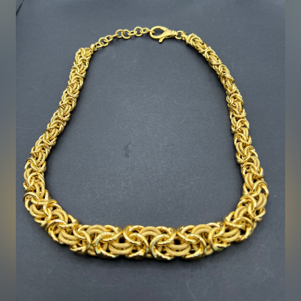 Heavy Italian Gold Tone Chain Necklace 22” B Italy Textured Links 3.8 oz